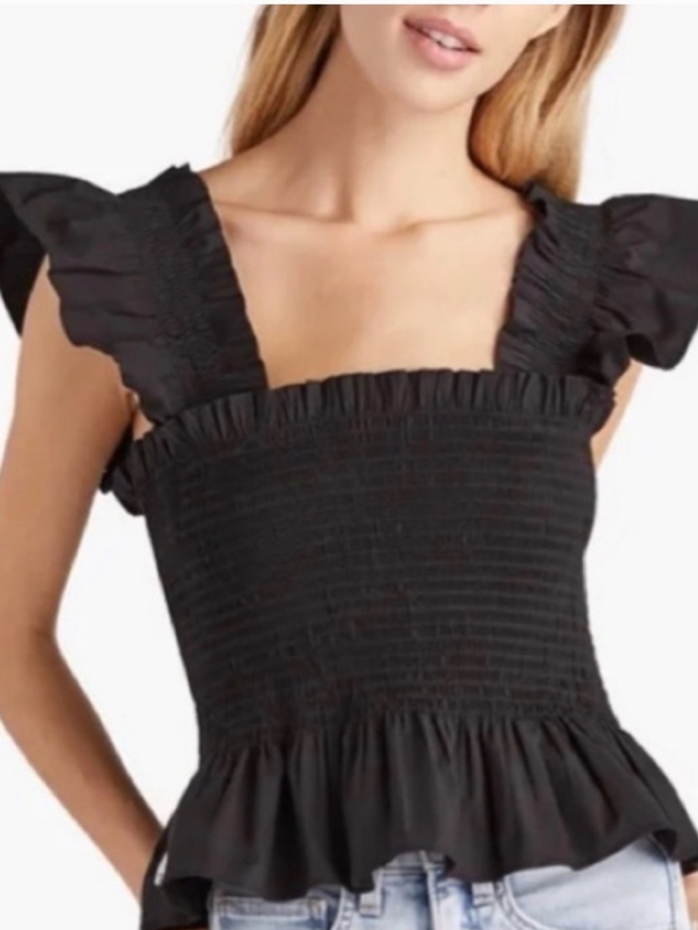 Hill House Paz Nap Top! Black Smocked Ruffle Tank